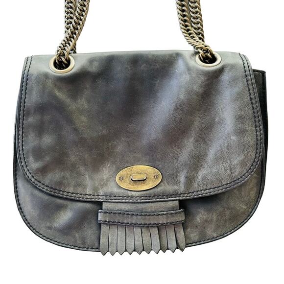 Madewell 1937 Leather Purse Handbag Grey Flap Crossbody Shoulder - Picture 2 of 7